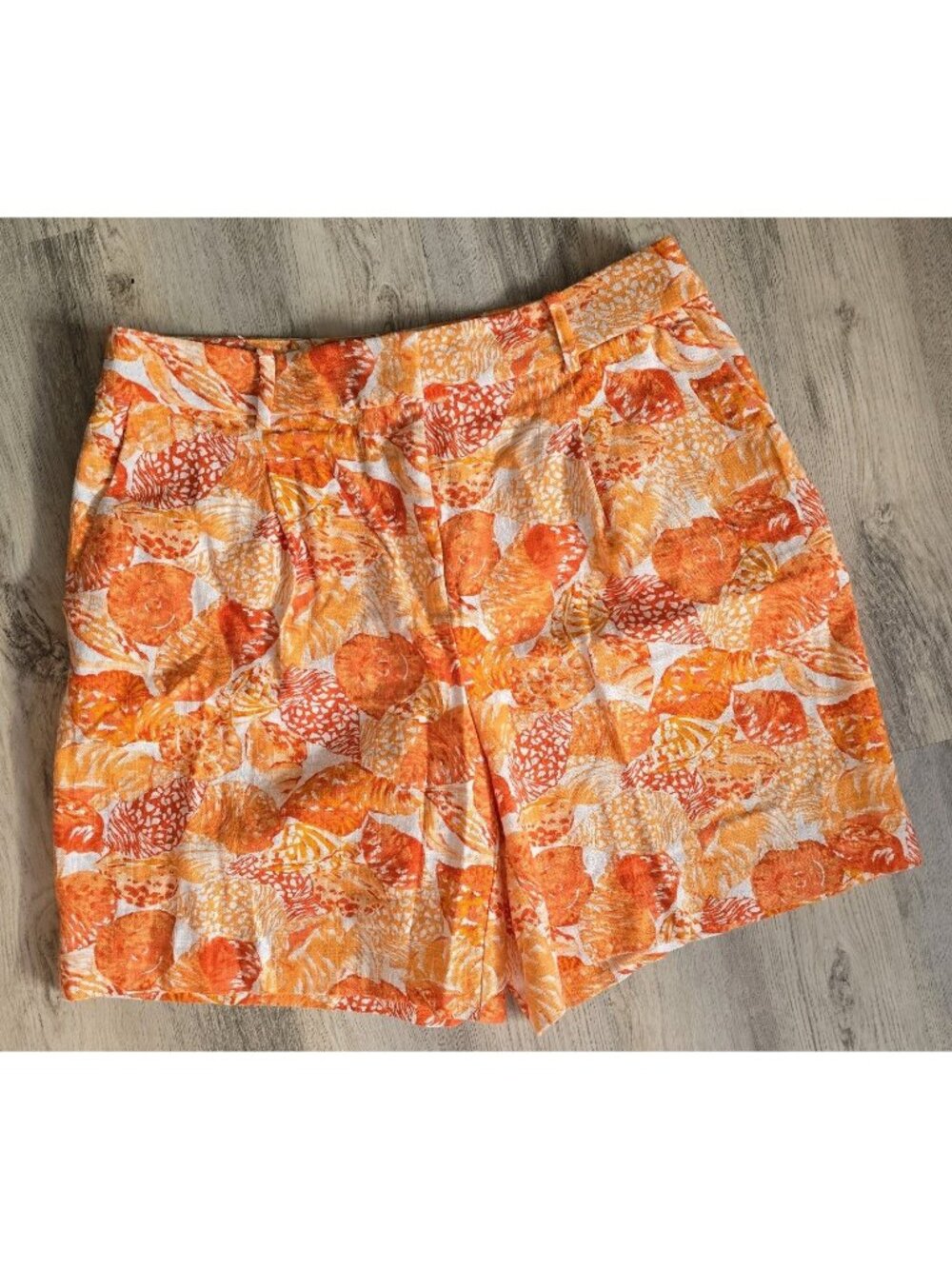 LOFT Peyton Linen Shorts 6" High Rise Orange Seashell Summer Nautical Size 8